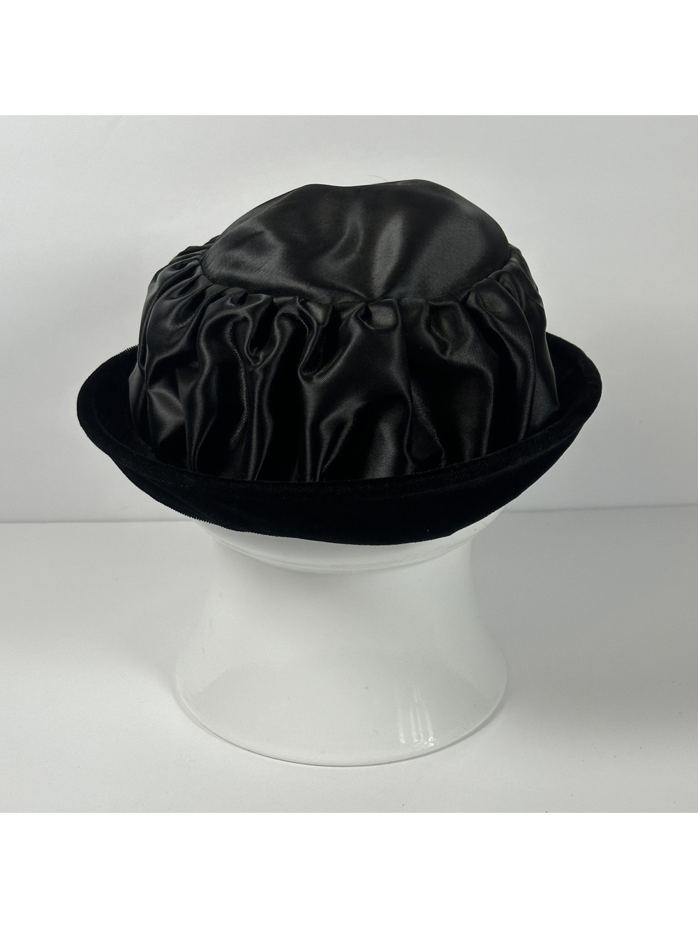 Vintage Union Made Black Satin and Velvet Bucket Hat